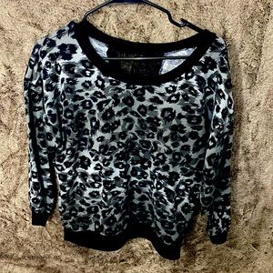 Black & Grey Animal Print Sweater With Lace Back